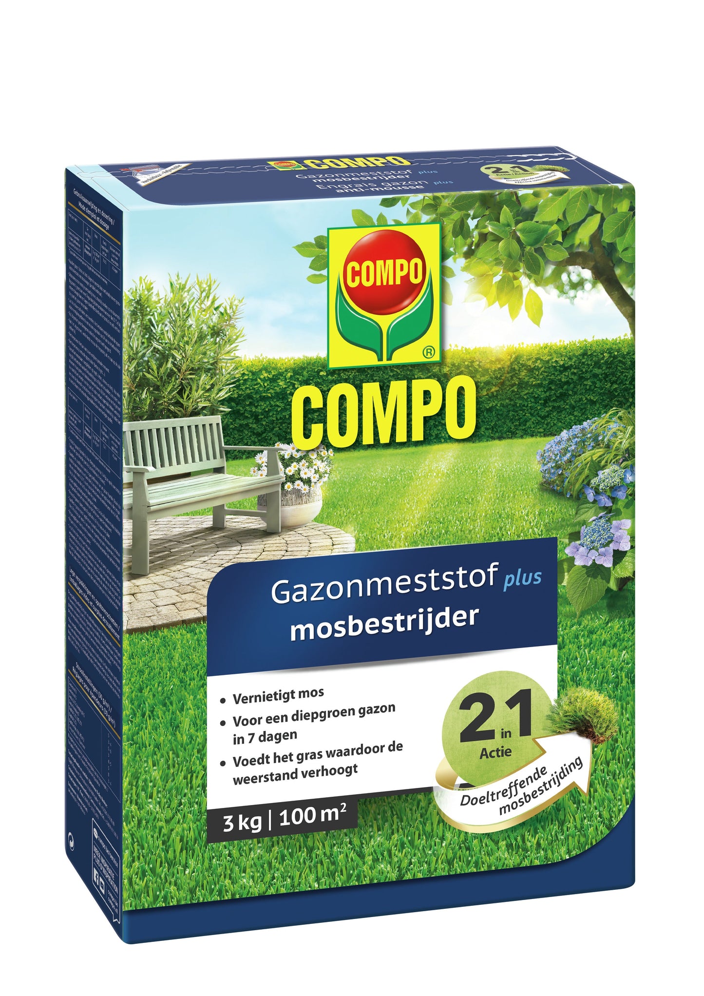 Compo GAZONMESTSTOF PLUS MOSBESTRIJDER - 100 M² 3 KG