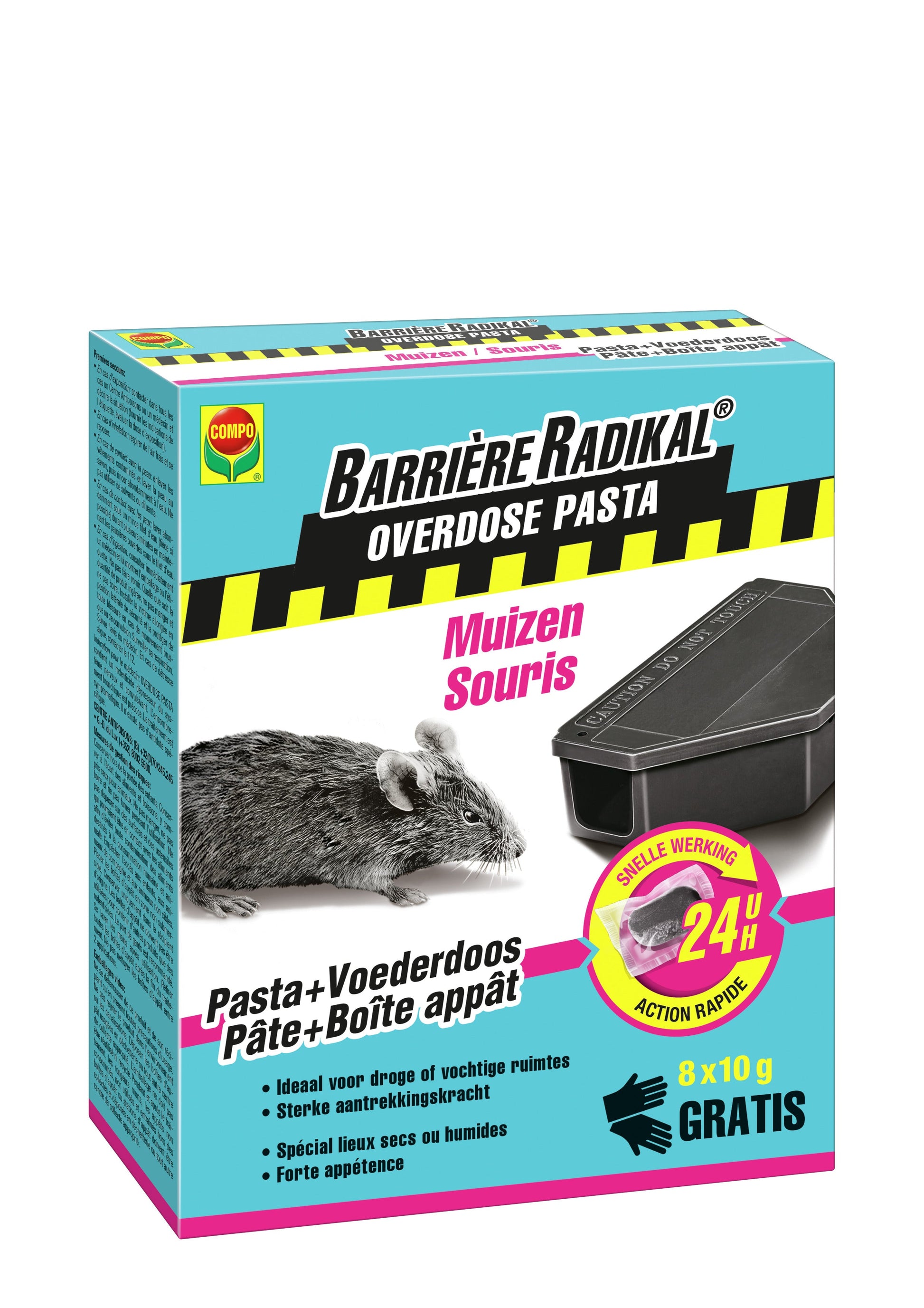 Compo OVERDOSE PASTA MUIZEN 24H + VOEDERDOOS ((8 x 10 G) + BOX)